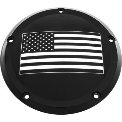 CUSTOM ENGRAVING アメリカンフラッグ ダービーカバー (ブラック) 【ダイナ、ツーリング、ソフテイル】