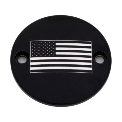 CUSTOM ENGRAVING アメリカンフラッグ タイマーカバー (ブラック) 【M8 ツーリング、ソフテイル、トライク】