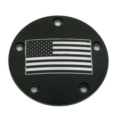 CUSTOM ENGRAVING アメリカンフラッグ タイマーカバー (ブラック) 【TC ツーリング、ダイナ、ソフテイル、トライク】