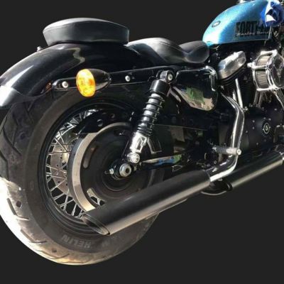 スポーツスター用 ダブルスラッシュカット・スリップオンマフラー (ブラック) Sharkroad