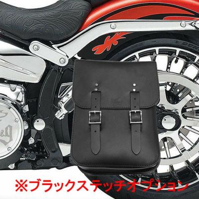 【セール】ソフテイル 本革レフトソロスイングアームバッグ フラットタイプ ブラックステッチ BAD&G CUSTOM
