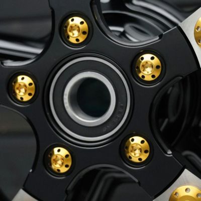 ツーリング、ソフテイル、ダイナ、スポーツスター チタニウム・フロントブレーキローターボルト (ゴールド) Arlen Ness