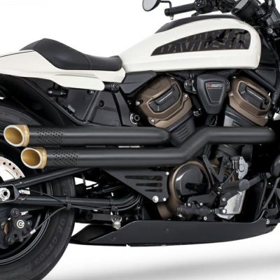 スポーツスターS インディペンデンス 2-2 ハイマウント フルエキゾーストマフラー スラッシュエンド (ブラック/ゴールドコントラスト) フリーダムパフォーマンス