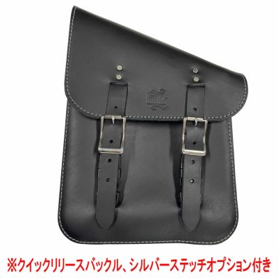【セール】ソフテイル 本革レフトソロスイングアームバッグ フラットボトム クイックリリースバックル シルバーステッチ BAD&G CUSTOM