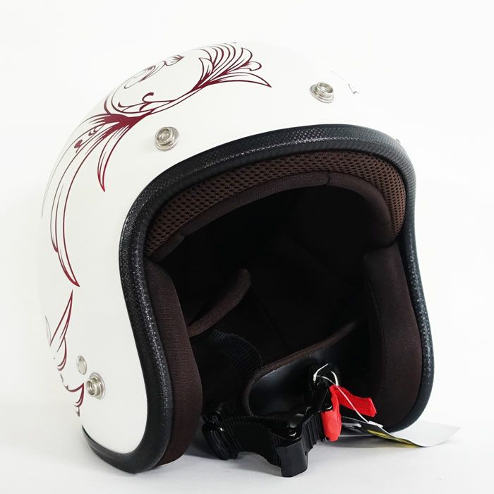 逸品モノシリーズ リーフ マットホワイト ジェットヘルメット メッキレッド 72JAM 2
