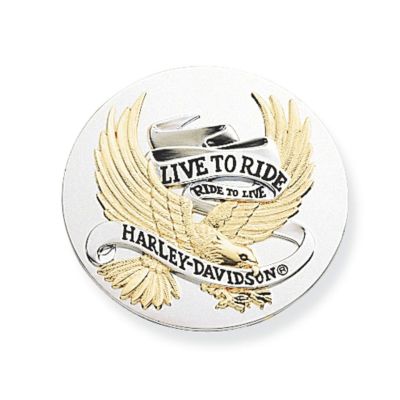 99028-90T:ゴールド・LIVE TO RIDEロゴ・ユニバーサルメダリオン（径64mm）