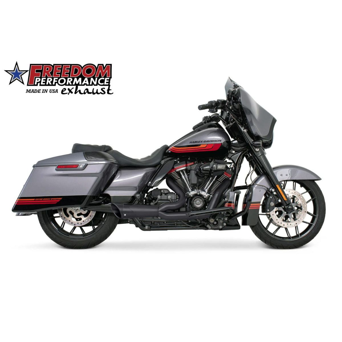 M8ツーリング ショーティー 2-1フルエキゾーストマフラー コンバットエンド (ブラック) フリーダムパフォーマンス4