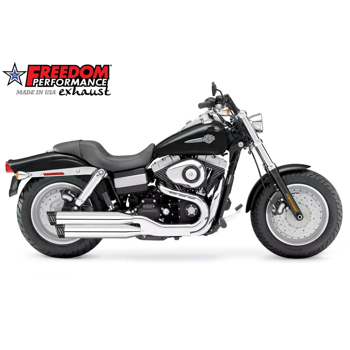 2008～2017 ローライダーS、ワイドグライド、ファットボブ 3.25インチ スリップオンマフラー レーシング (クローム/コントラスト) フリーダムパフォーマンス1