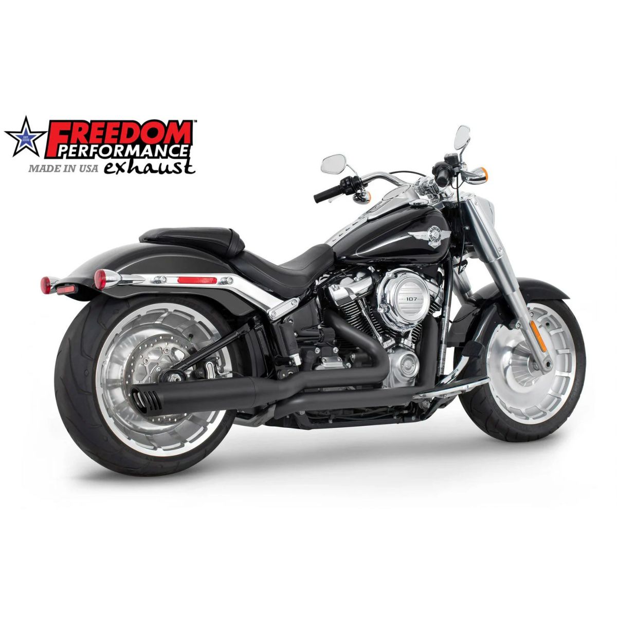 M8ソフテイル トゥルーデュアルエキゾースト用 4インチ スリップオンマフラー レーシング (ブラック) フリーダムパフォーマンス3