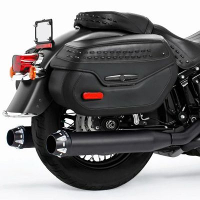 M8ソフテイル トゥルーデュアルエキゾースト用 4インチ スリップオンマフラー アメリカンアウトロー (ブラック/コントラスト) フリーダムパフォーマンス
