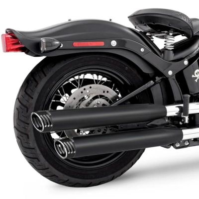 2007～2017 ソフテイル ファットボーイ、デュース 3.25インチ スリップオンマフラー レーシング (ブラック/コントラスト) フリーダムパフォーマンス