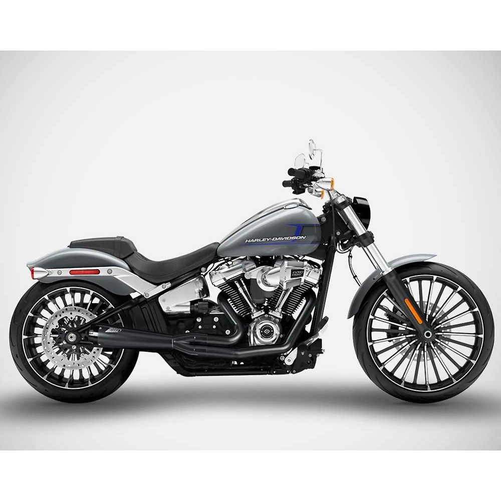 M8ソフテイル ブレイクアウト、ファットボーイ 2-1 フルエキゾーストマフラー (ブラック) ザード1