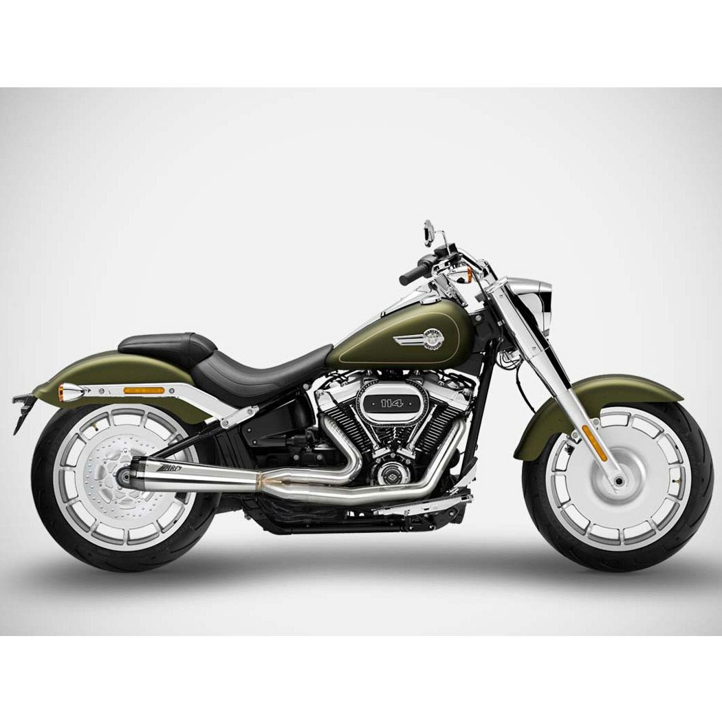 M8ソフテイル ブレイクアウト、ファットボーイ 2-1 フルエキゾーストマフラー (ポリッシュ) ザード2