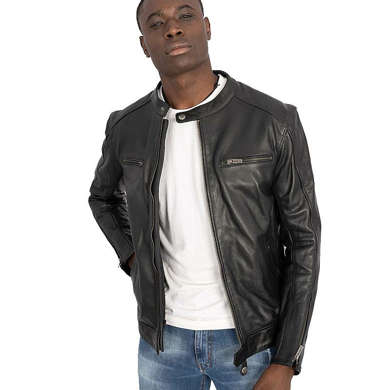 STREET MAN パンチングレザー バイクジャケット ブラック By City 3