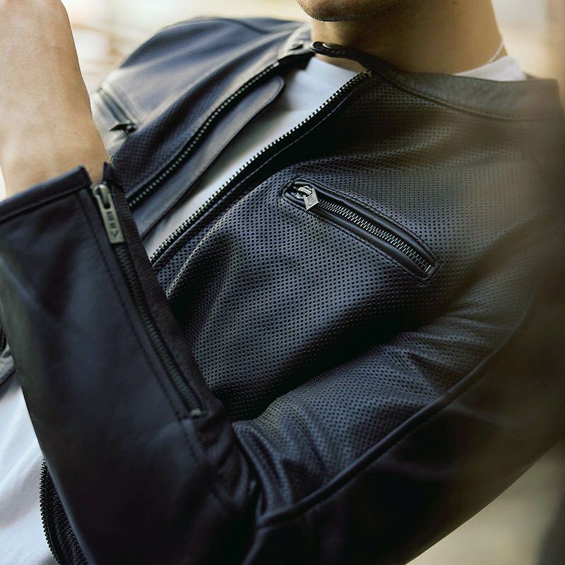 STREET MAN パンチングレザー バイクジャケット ブラック By City 6