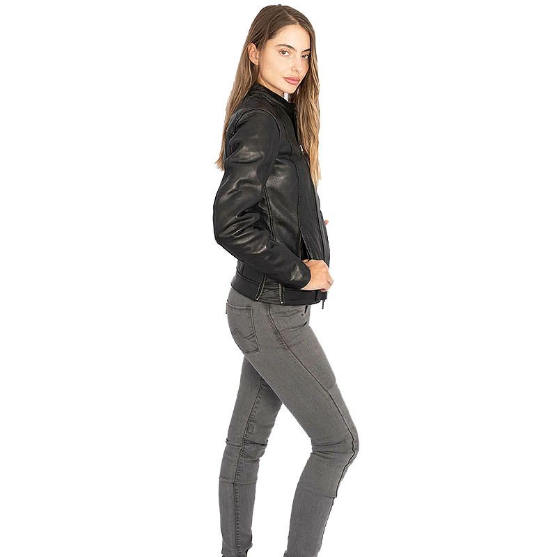 STREET LADY レディース パンチングレザー バイクジャケット ブラック By City 8