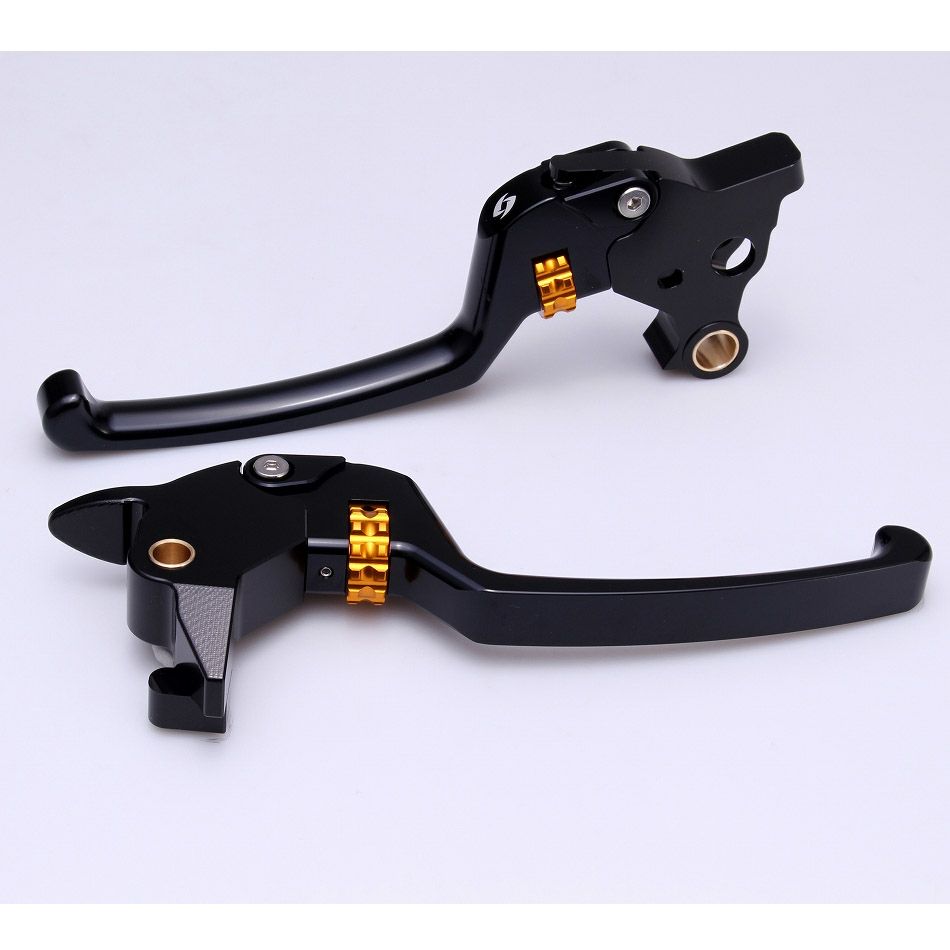  M8ソフテイル アルミ削り出し アジャスタブルレバーセット スタンダードタイプ (ブラック/ゴールド) スピードラ1