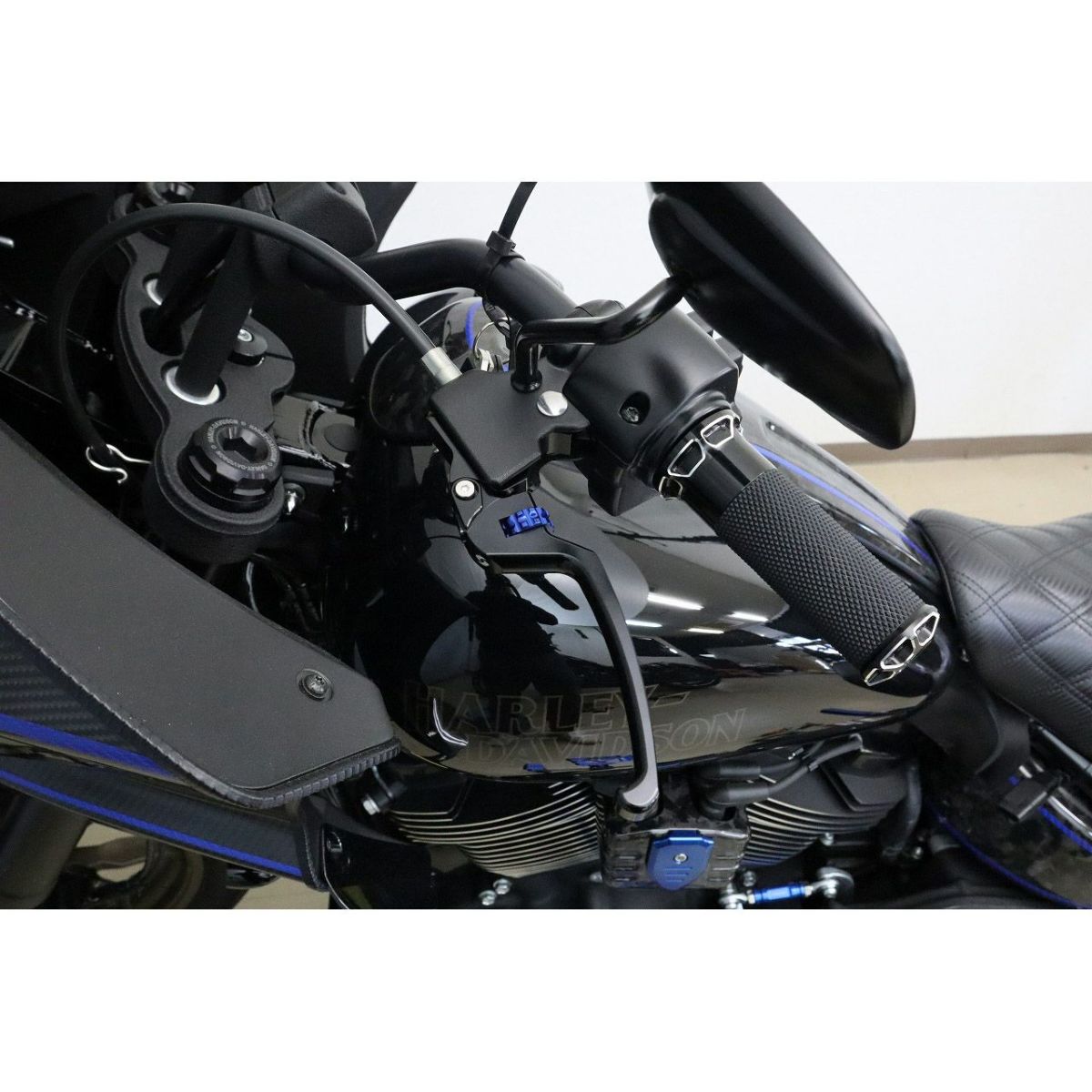  M8ソフテイル アルミ削り出し アジャスタブルレバーセット スタンダードタイプ (ブラック/ブルー) スピードラ3