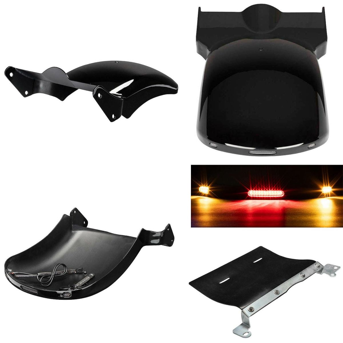 純正カラー仕上げ M8 ブレイクアウト ファットボーイ ワイドボバー リアフェンダー LEDテール、ウインカーセット ビビッドブラック HOGWORKZ 6