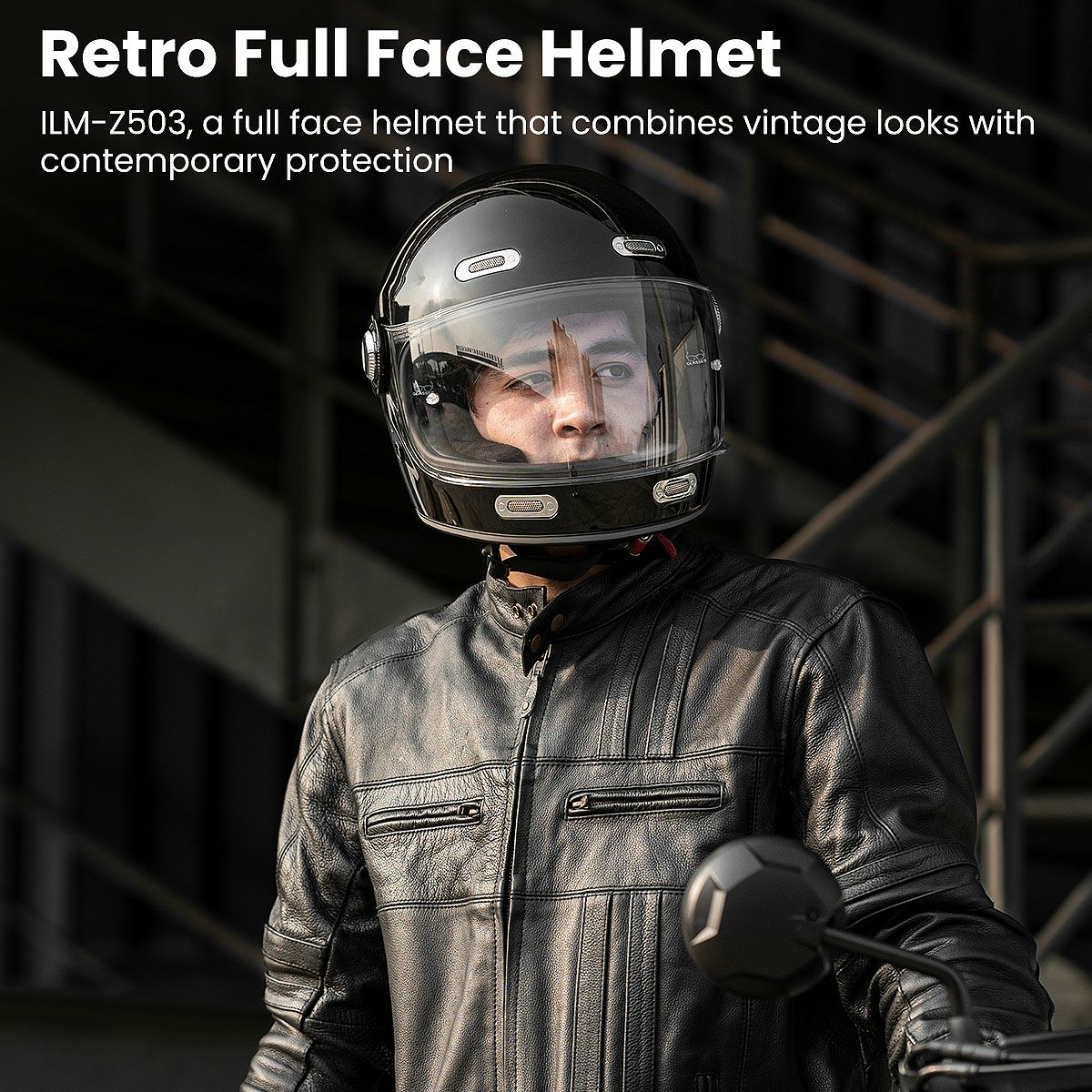 ILM Z503シリーズ レトロ フルフェイスヘルメット グロスブラック 6