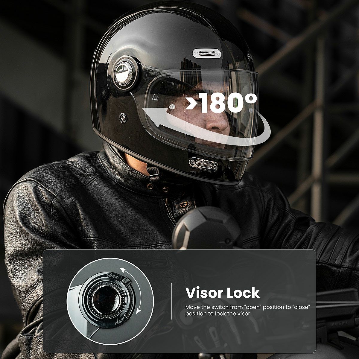 ILM Z503シリーズ レトロ フルフェイスヘルメット グロスブラック 8