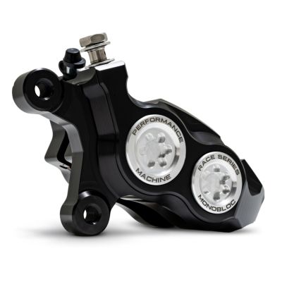 ツーリング、ソフテイル、Ｖロッド、スポーツスター レースシリーズ・モノブロック フロントブレーキキャリパー 11.8インチ/左用 (ブラック/シルバー) パフォーマンスマシン