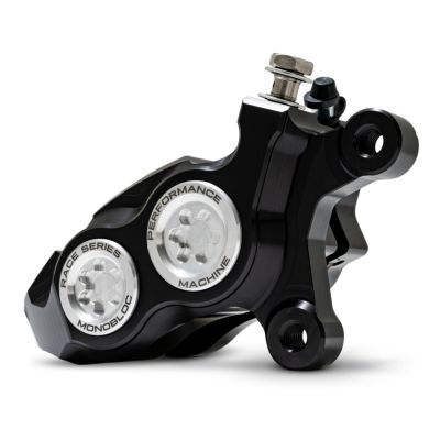 ツーリング、ソフテイル、Ｖロッド、スポーツスター レースシリーズ・モノブロック フロントブレーキキャリパー 11.8インチ/右用 (ブラック/シルバー) パフォーマンスマシン