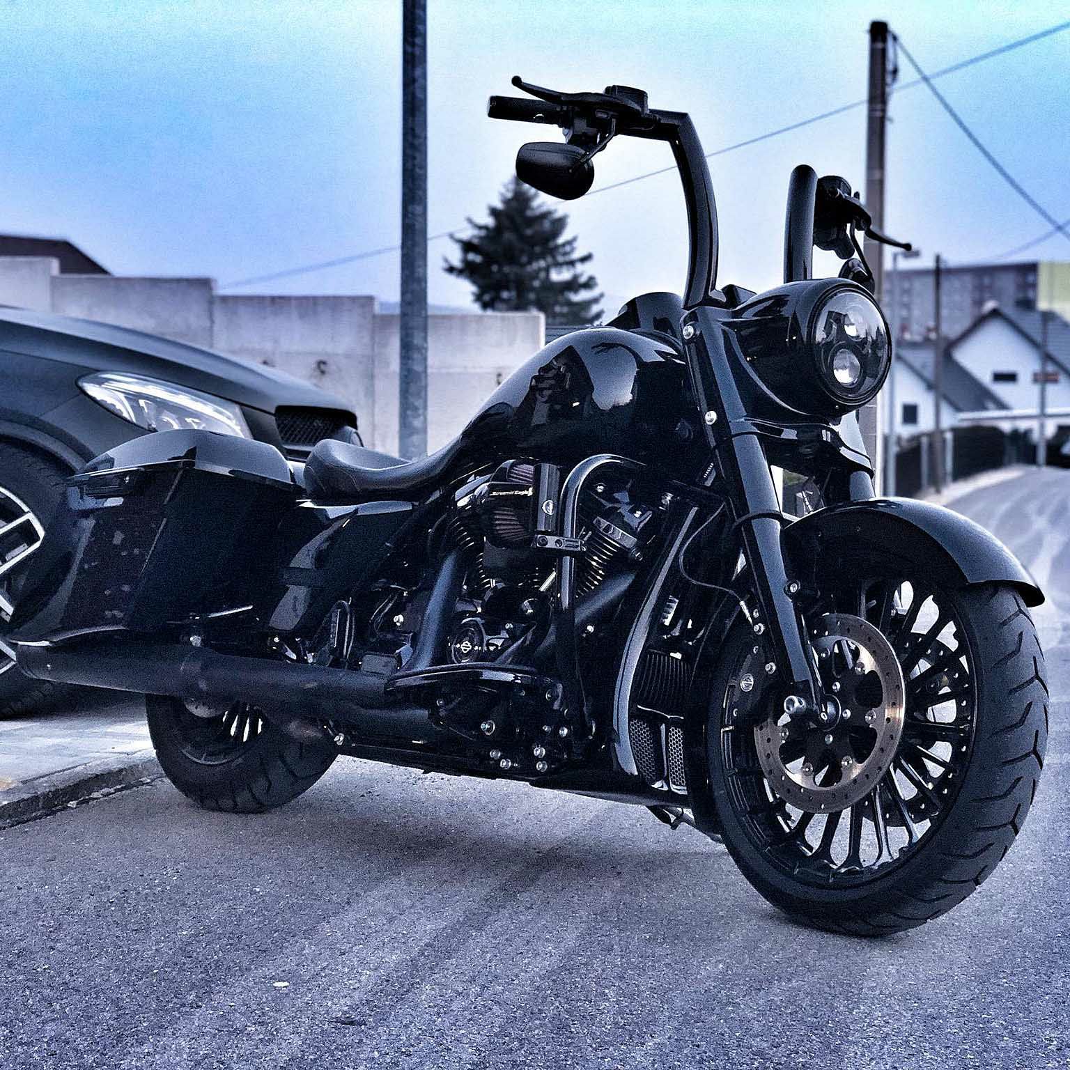 ハイボール 2インチ径 ハーレー ハンドルバー 14インチ (グロスブラック)3