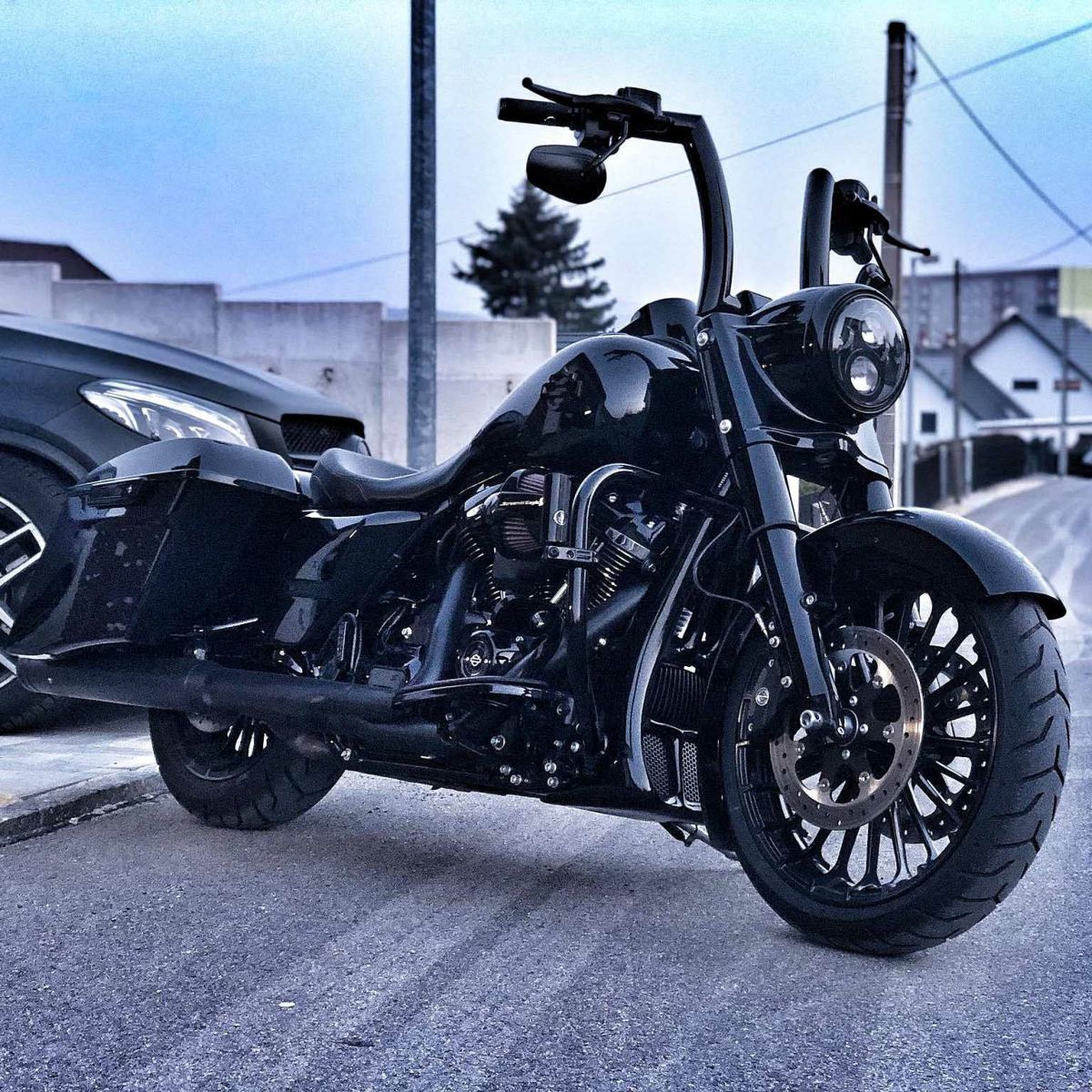 ハイボール 2インチ径 ハーレー ハンドルバー 14インチ (グロスブラック)3