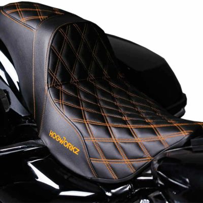 ハーレー ツーリングモデル RISE UP シート ダブルダイアモンド オレンジステッチ Hog Workz（ホグワークズ）