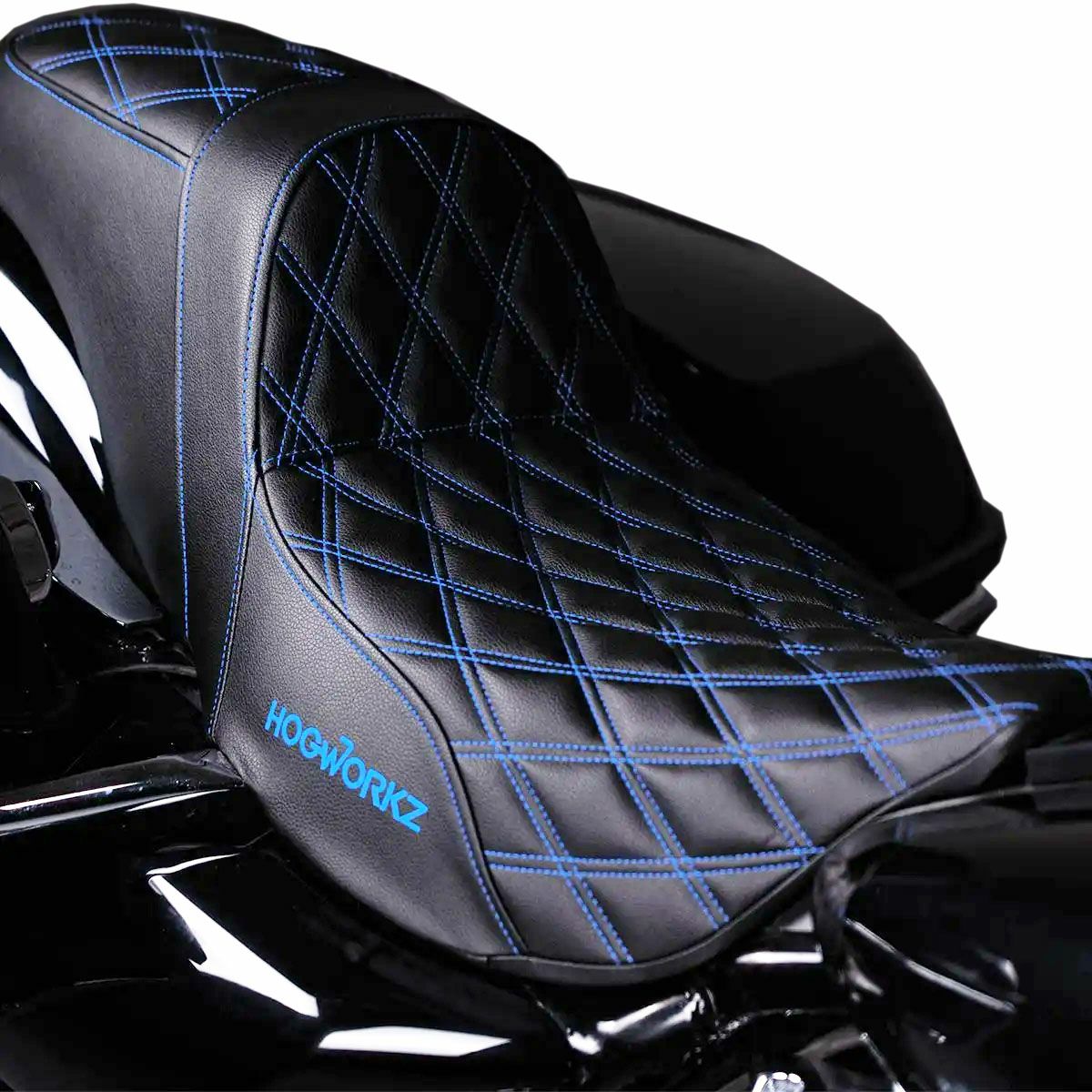 ハーレー ツーリングモデル RISE UP シート ダブルダイアモンド ブルーステッチ Hog Workz（ホグワークズ）