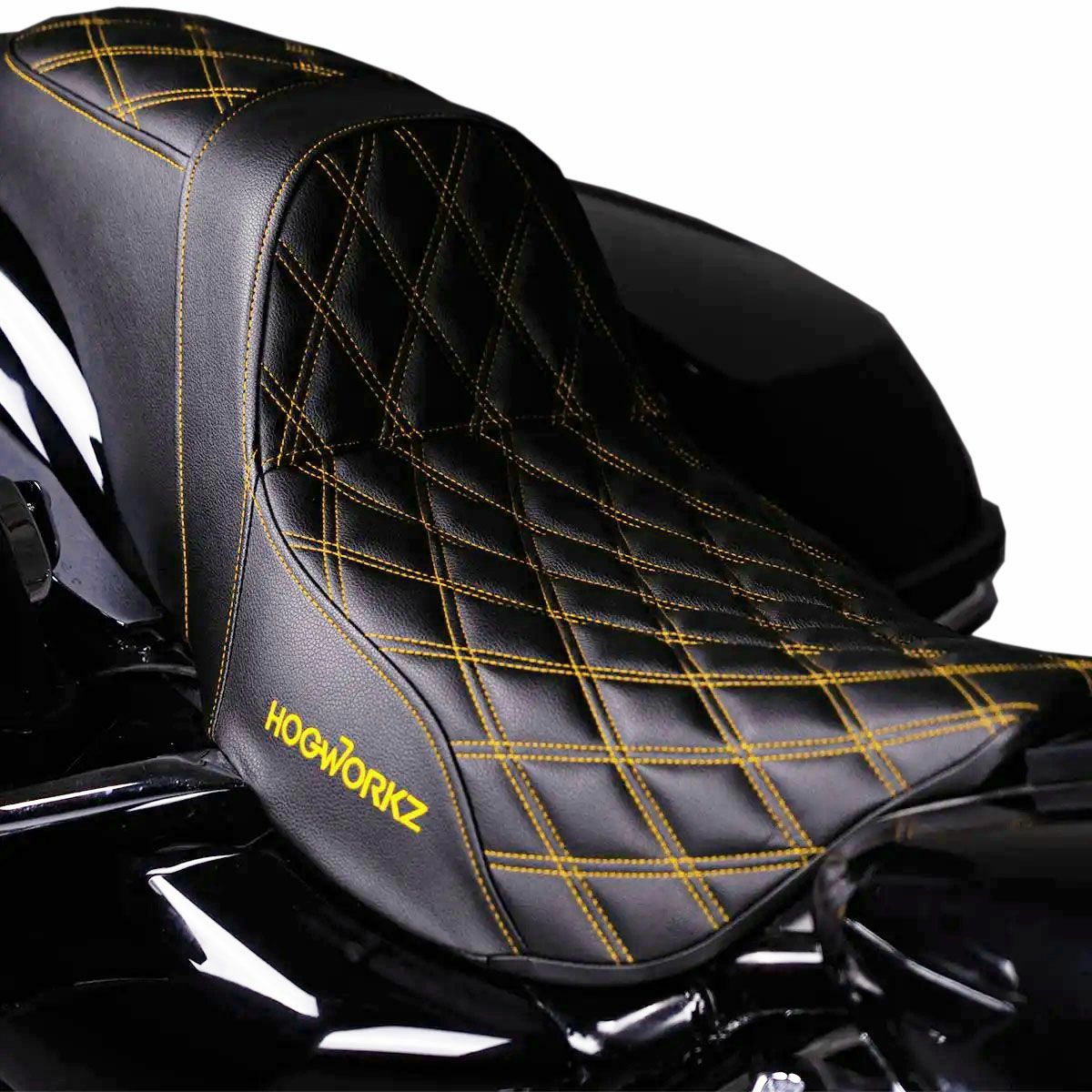 ハーレー ツーリングモデル RISE UP シート ダブルダイアモンド ゴールドステッチ Hog Workz（ホグワークズ）