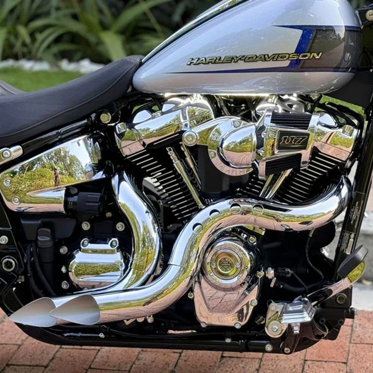  M8 ツーリング、ソフテイル、トライク カットバック フルエキゾーストマフラー (クローム/クローム)2