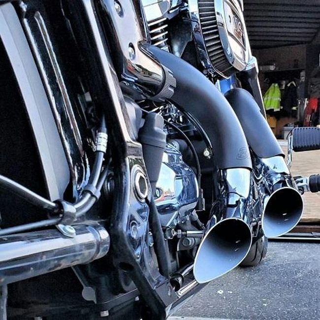 M8 ツーリング、ソフテイル、トライク カットバック フルエキゾーストマフラー (クローム/ブラック)3