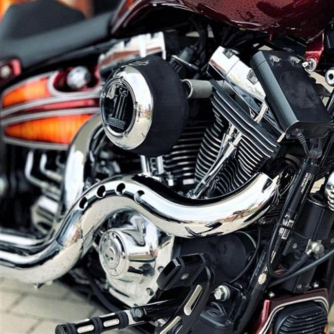EVO/TC ソフテイル、ダイナ、ツーリング、トライク カットバック フルエキゾーストマフラー (クローム/クローム)2