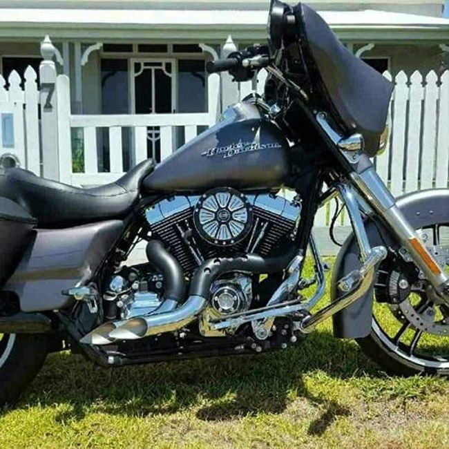 EVO/TC ソフテイル、ダイナ、ツーリング、トライク カットバック フルエキゾーストマフラー (クローム/ブラック)5