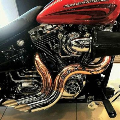 EVO/TC ソフテイル、ダイナ、ツーリング、トライク カットバック フルエキゾーストマフラー (クローム/コッパー) ブローパフォーマンスエキゾースト