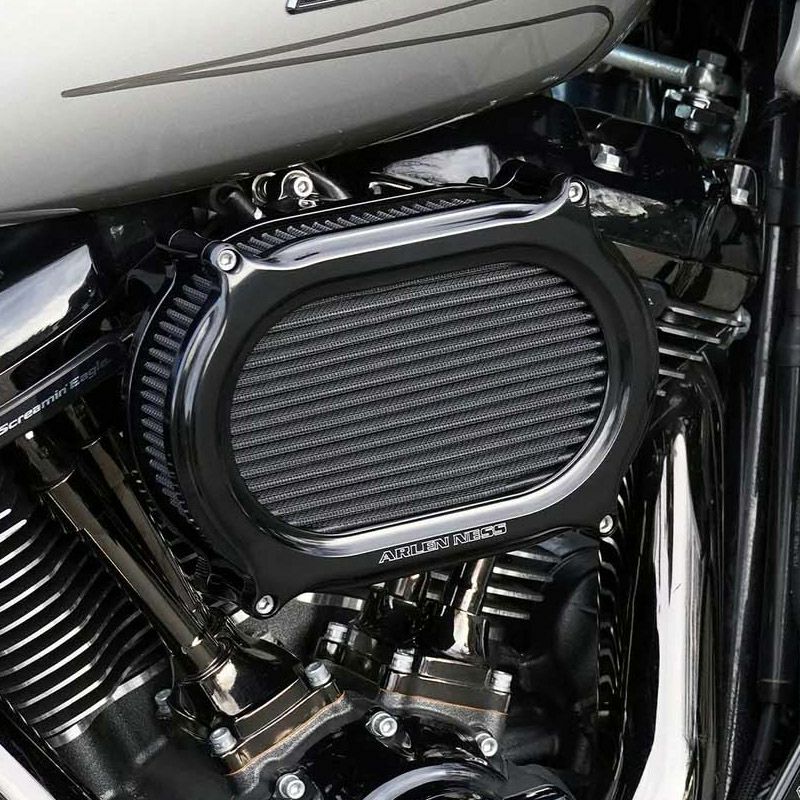 ツインカム ツーリング、ソフテイル、ダイナ ケーブルスロットル用 ステージ2 オーバルエアクリーナー (ブラック)