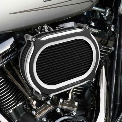 ツインカム ツーリング、ソフテイル、ダイナ ケーブルスロットル用 ステージ2 オーバルエアクリーナー (コントラストカラー) アレンネス