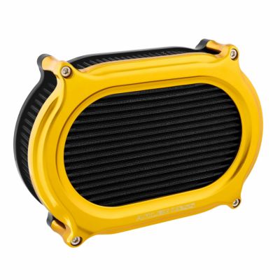 ツインカム ツーリング、ソフテイル、ダイナ ケーブルスロットル用 ステージ2 オーバルエアクリーナー (ゴールド) アレンネス