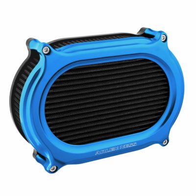 ツインカム ツーリング、ソフテイル、ダイナ 電子制御スロットル用 ステージ2 オーバルエアクリーナー (ブルー) アレンネス