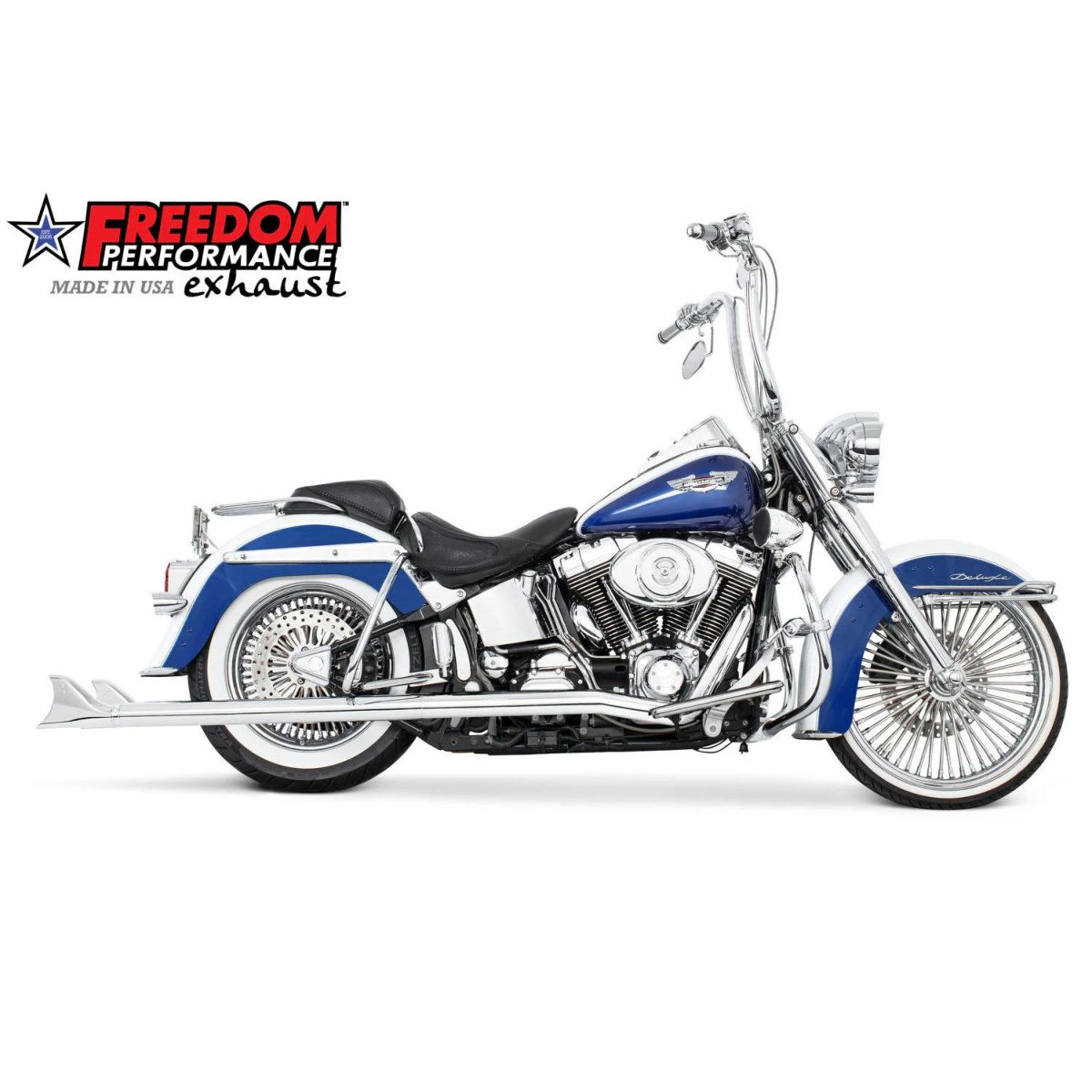 2007～2017 ソフテイル 左右両出し フィッシュテール フルエキゾーストマフラー 39インチ (クローム)1