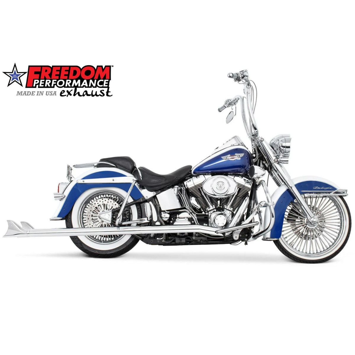 2007～2017 ソフテイル 左右両出し フィッシュテール フルエキゾーストマフラー 42インチ (クローム)1