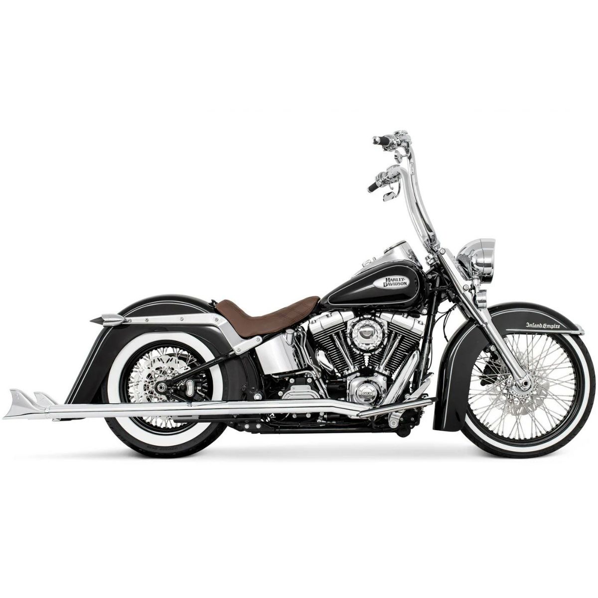 1986～2006 ソフテイル 左右両出し フィッシュテール フルエキゾーストマフラー 39インチ (クローム)