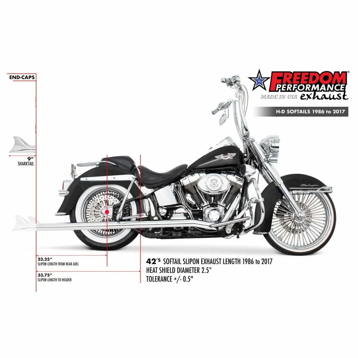 1986～2006 ソフテイル 左右両出し フィッシュテール フルエキゾーストマフラー 42インチ (クローム)1