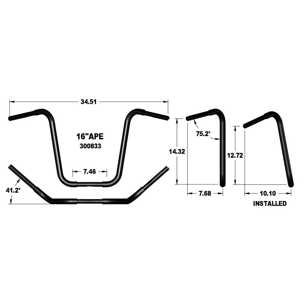 16インチ ファットエイプハンガー ハンドルバー ブラック KHROME WERKS