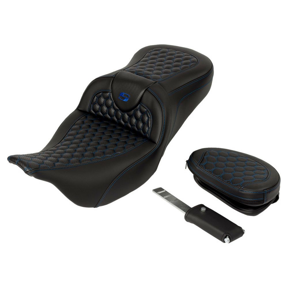 サドルマン ロードソファシート バックレスト付 ハニカムステッチ/ブルー