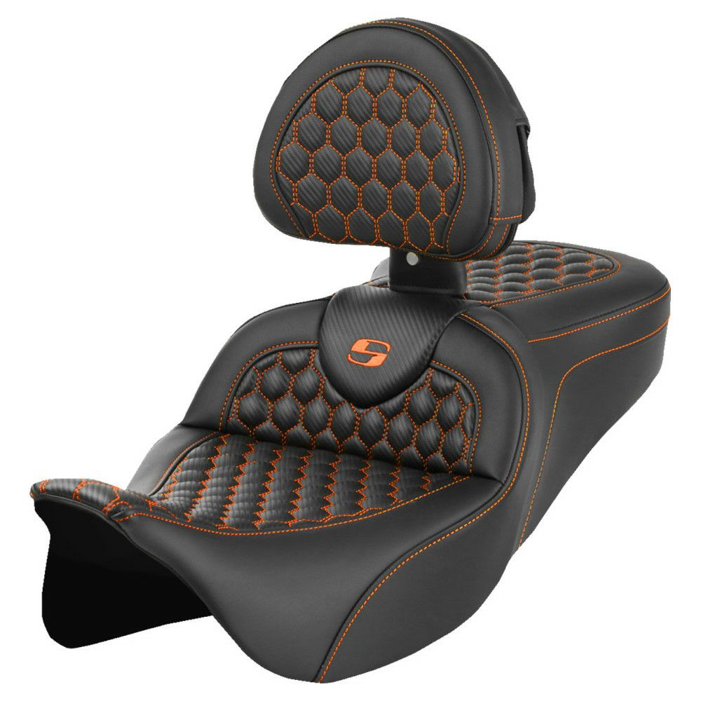 サドルマン ロードソファシート バックレスト付 ハニカムステッチ/オレンジ