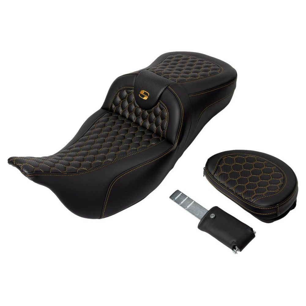 サドルマン エクステンドリーチ ロードソファシート バックレスト付 ハニカムステッチ/ゴールド