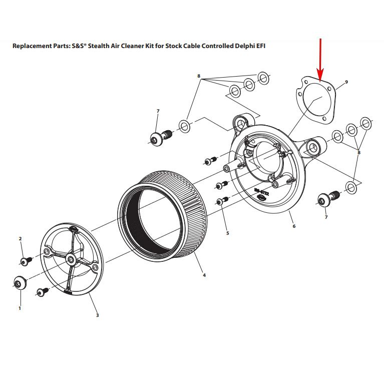 1993～2017 ビッグツイン、1991～2021 スポーツスター ケーブルスロットル車用 エスアンドエス ステルスエアクリーナー バックプレートガスケット1